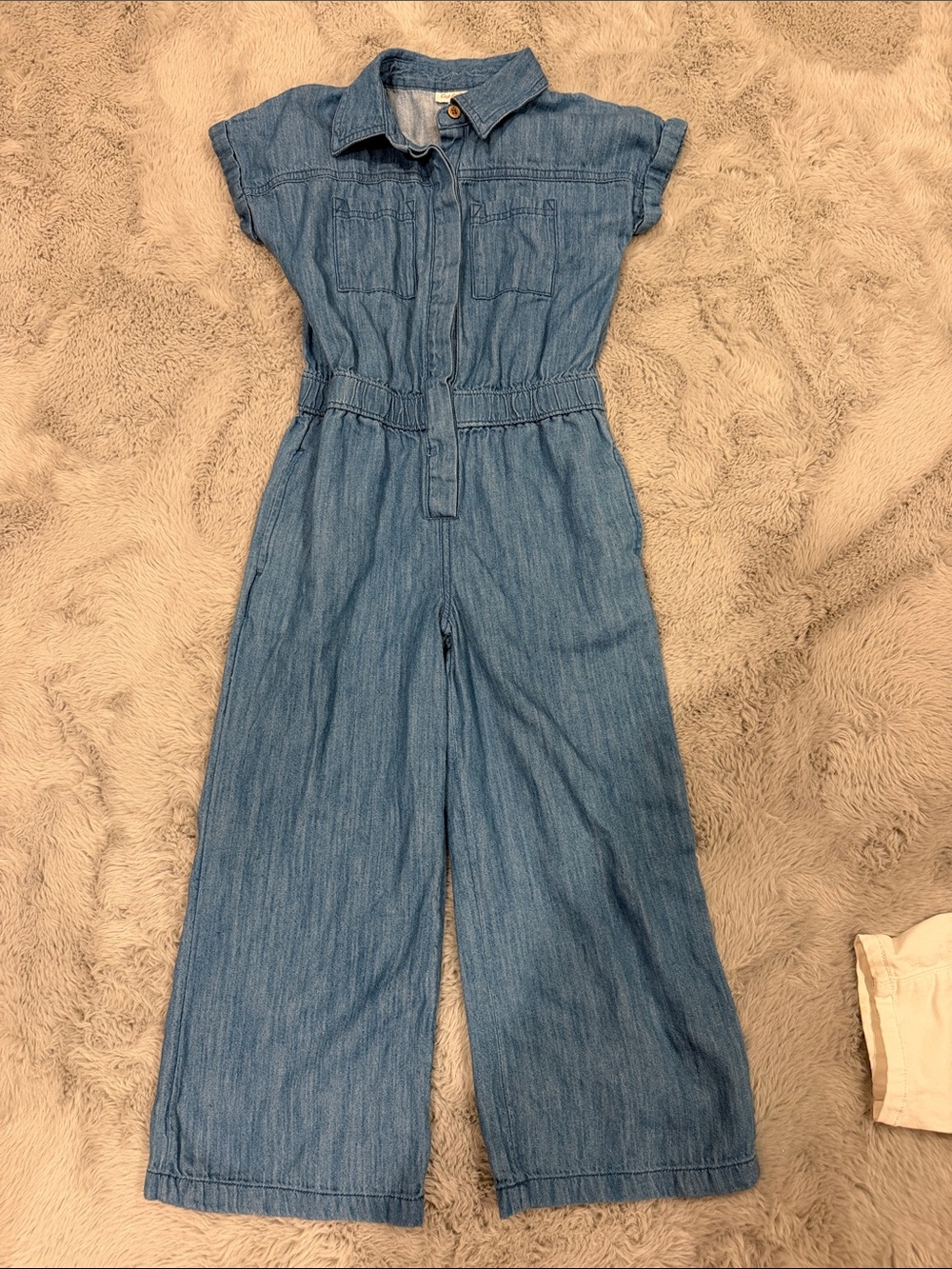 Denim Short-Sleeve Wide-Leg Jumpsuit - Blue girls size 4/5 XS